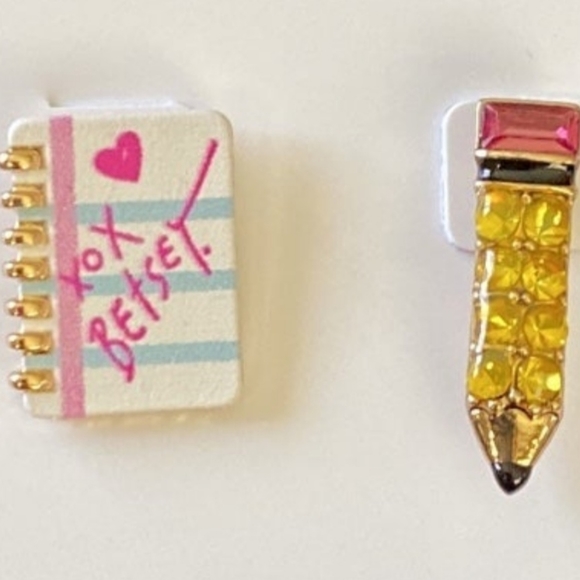 Betsey Johnson Notebook and Pencil Mismatched Post Earrings - Picture 2 of 4